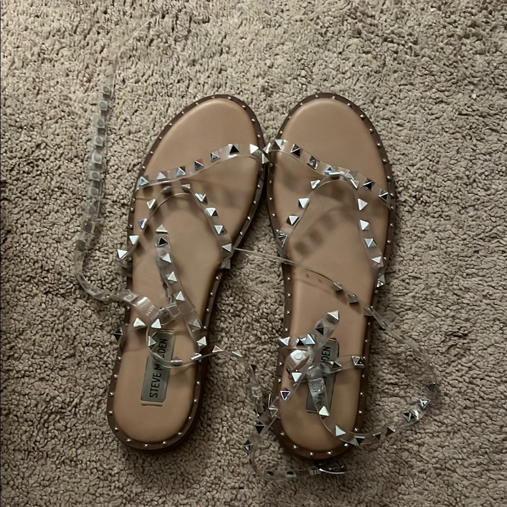 Steve Madden Tan T-Strap Studded Sandals